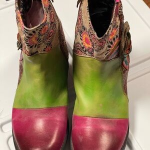 Colorful Women's Leather & Brocade Boots, EU 41